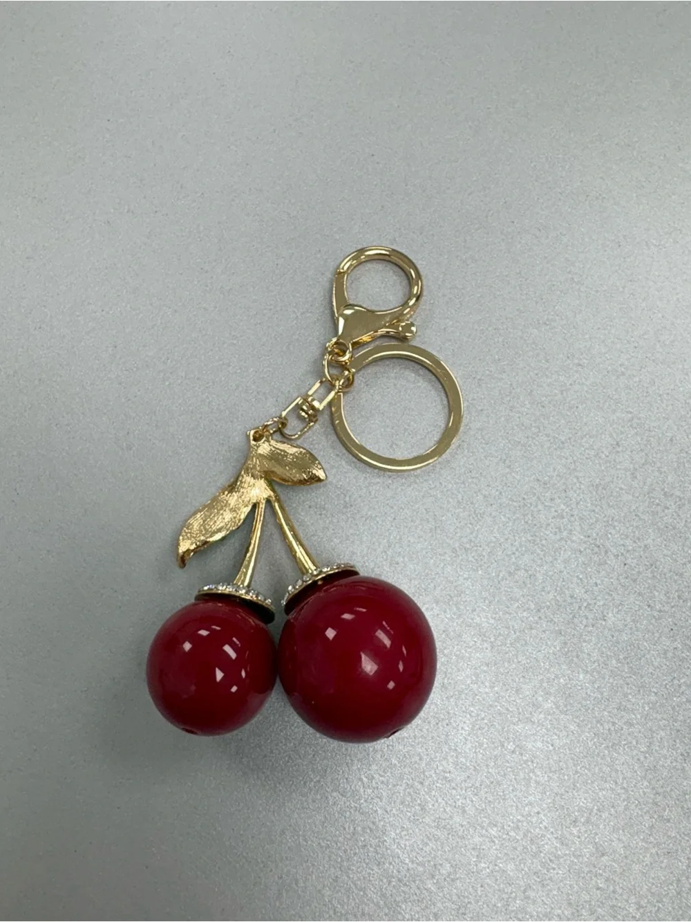 Bling Crystal Red Cherry Purse Charm & Gold Keyring Accessory